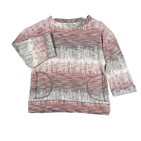 Anthropologie Sweaters - ANTHROPOLOGIE Postal Stamp Sweater Women Size M 3/4 Sleeve Cuffed Blk Red White